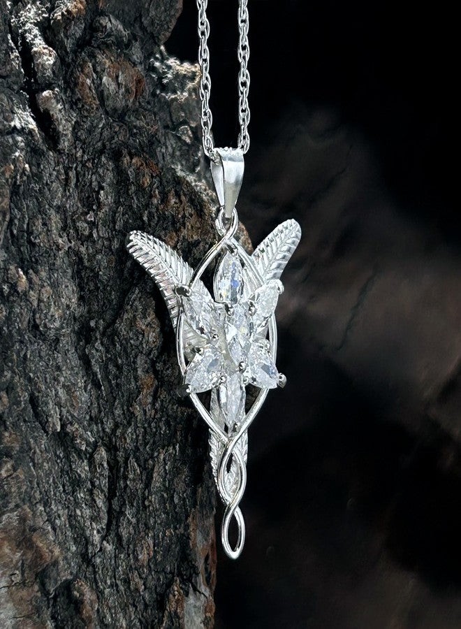 bahamut 925 Sterling Silver LOTR Arwen Evenstar Pendant Necklace with 5A Cubic Zirconia, Princess of the Elves Jewelry for Women (Silver Medium) - Image 2